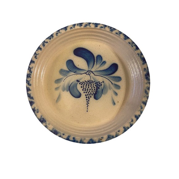 Eldreth Pottery Salt Glaze Blue Grey GRAPEVINE 10 Inch Pie Quiche Dish 2000 - Picture 1 of 8
